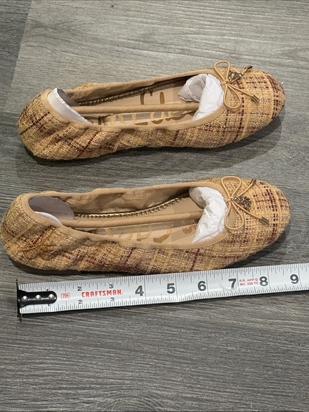 Sam Edelman-Felicia,Tan/Gold Boucle Tweed Ballet Flats Size 6 NWT NIB - Picture 6 of 8